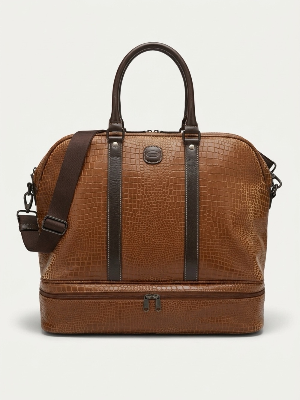 Bric’s Brown Croc-Texture Travel Duffle with with Shoe Compartment